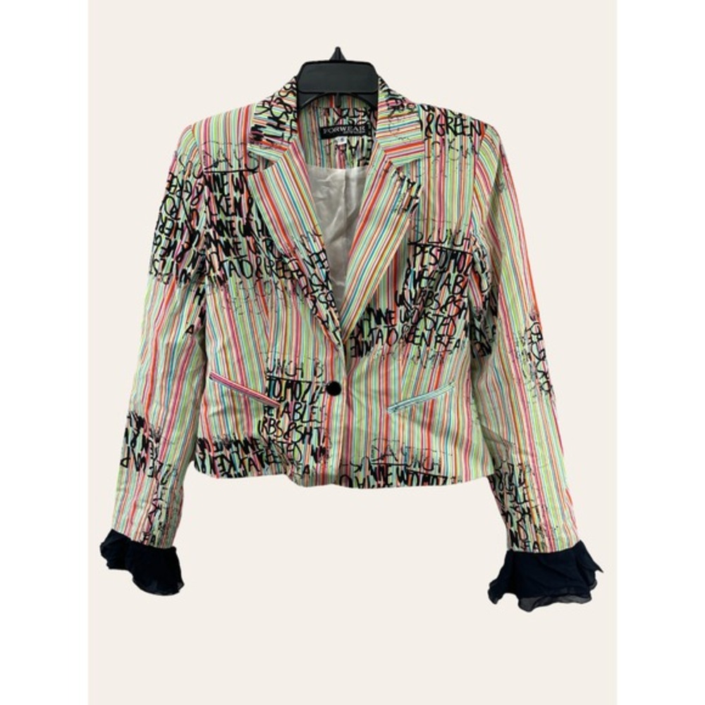 Forwear New York Multi Colored Buttoned Front Spring Jacket Text Size 6- EUC - Picture 1 of 4